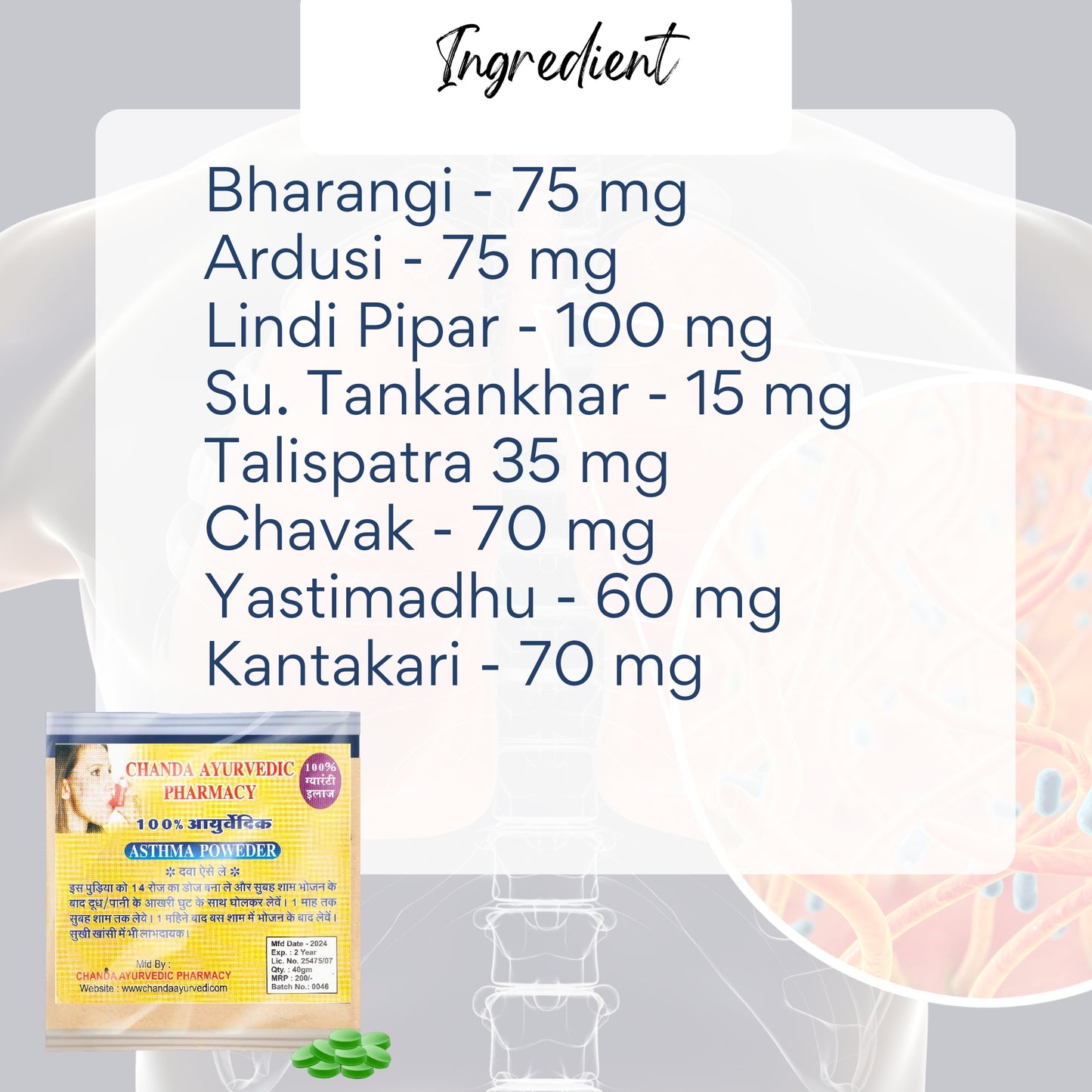 Chanda Asthma Powder for Asthma, Shortness of Breath, Chest Congestion – Natural Herbal Support – 50g